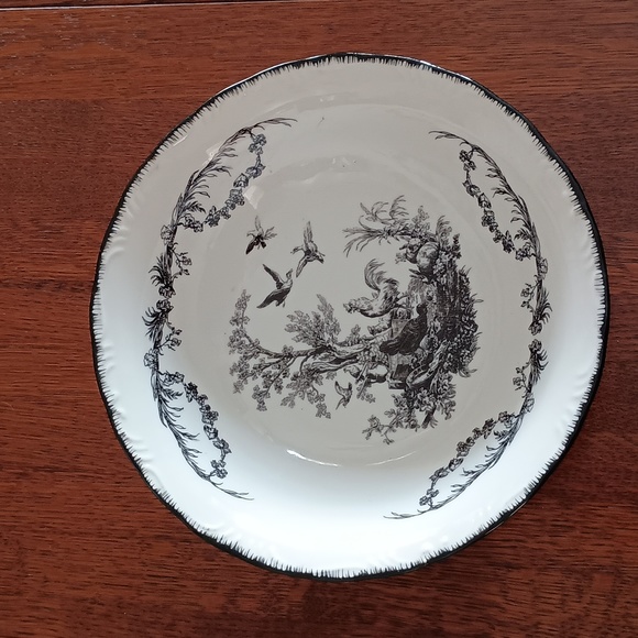 Aux Au Provence Black Landscape with Chickens Rooster Doves Rabbits Serving Bowl - Picture 1 of 6